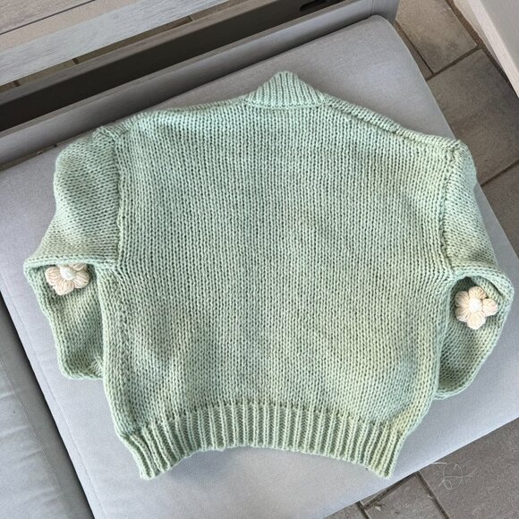 New Anthropologie Maeve Susannah 3D Floral Knit Cardigan Sweater Green Cream OS - Picture 4 of 12